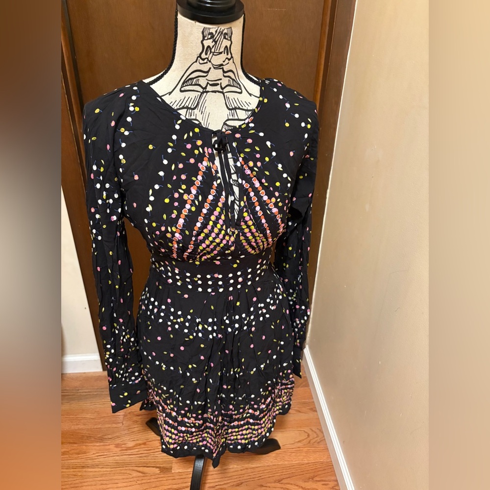 Free People Coryn Black Dress with Colorful Polka Dots, Women’s Size 0 NWT